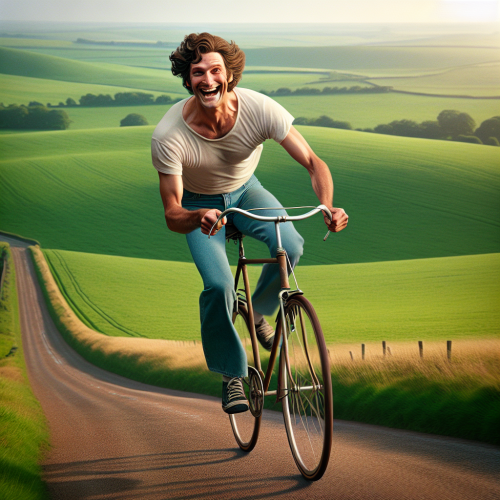 A realistic image of the actor Jim Carrey on a bicycle